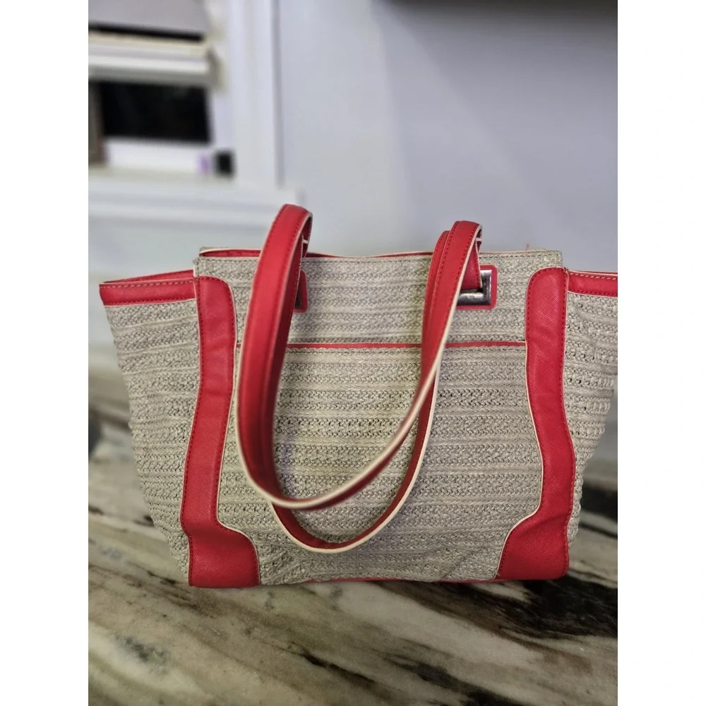 Women's Simply Vera Vera Wang Tote Bag Red Straw‎ Shoulder Bag Purse